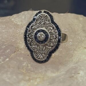 Silver sapphire, art deco ring